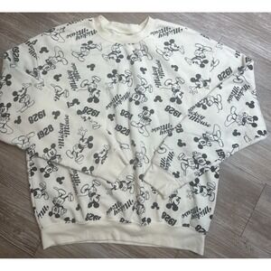 Disney Mickey Mouse Sweatshirt  Cream  Mickey & 1928 Graphic Womens‎ Medium Flaw